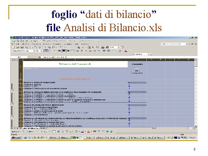 foglio “dati di bilancio” file Analisi di Bilancio. xls 8 