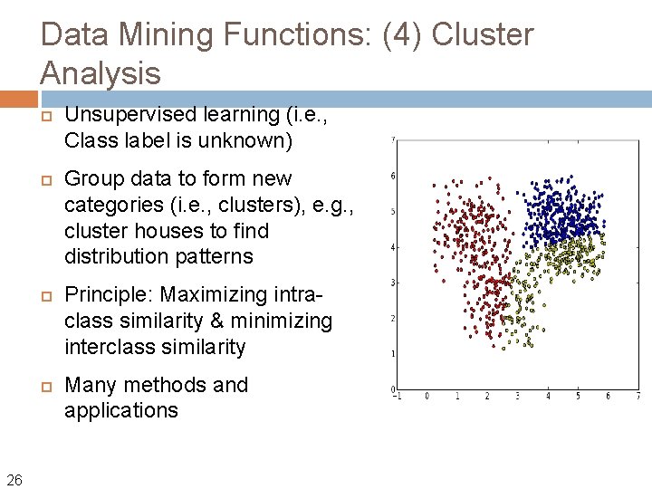 Data Mining Functions: (4) Cluster Analysis 26 Unsupervised learning (i. e. , Class label