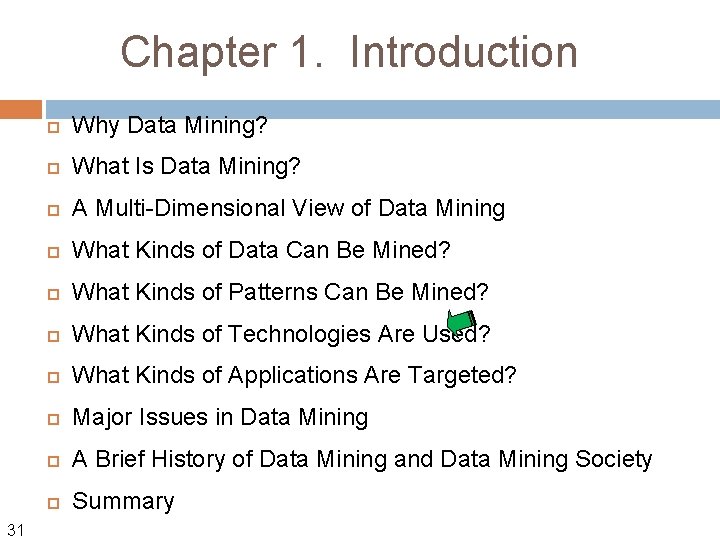 Chapter 1. Introduction 31 Why Data Mining? What Is Data Mining? A Multi-Dimensional View