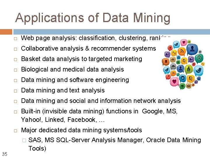 Applications of Data Mining Web page analysis: classification, clustering, ranking Collaborative analysis & recommender