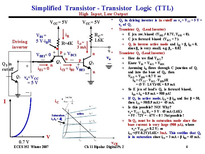 Simplified Transistor Transistor Logic TTL i R vo