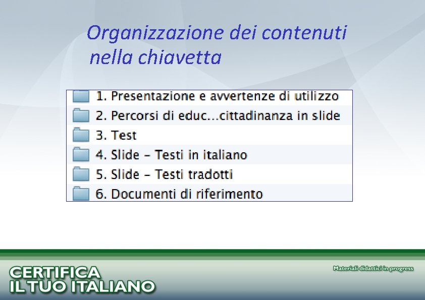 Organizzazione dei contenuti nella chiavetta 