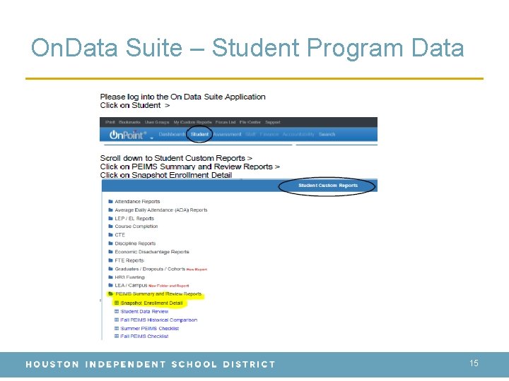 On. Data Suite – Student Program Data 15 