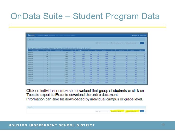 On. Data Suite – Student Program Data 19 