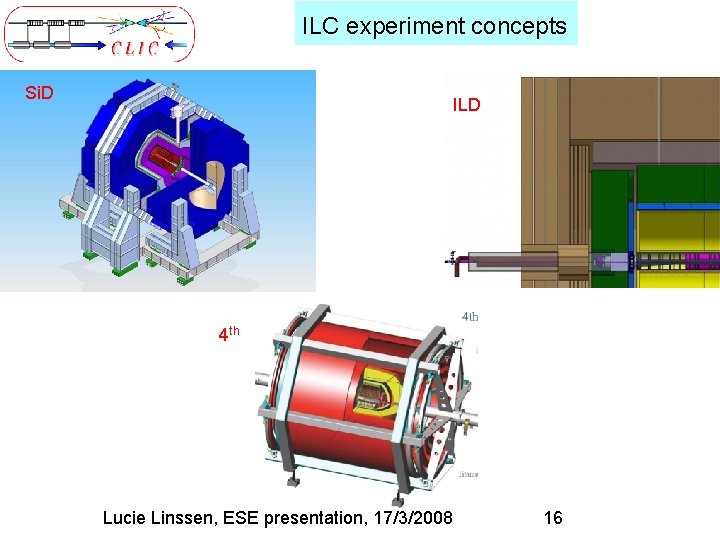 ILC experiment concepts Si. D ILD 4 th Lucie Linssen, ESE presentation, 17/3/2008 16