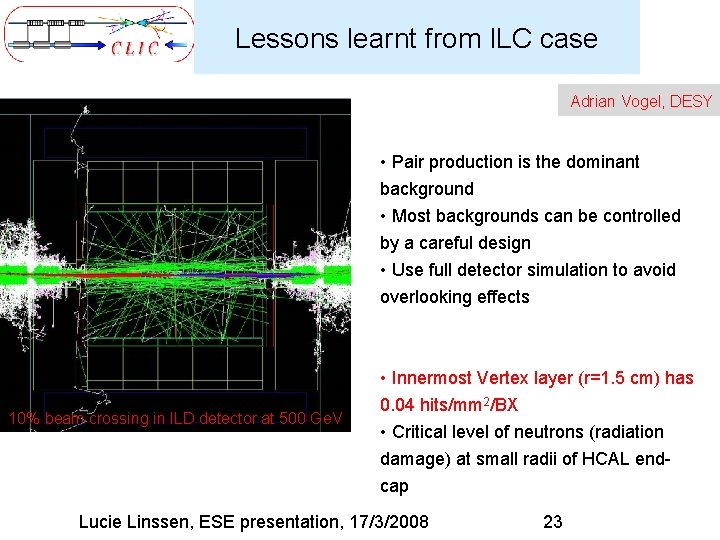 Lessons learnt from ILC case Adrian Vogel, DESY • Pair production is the dominant