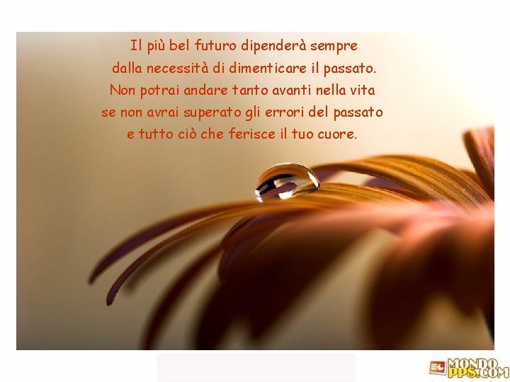 Il più bel futuro dipenderà sempre dalla necessità di dimenticare il passato. Non potrai