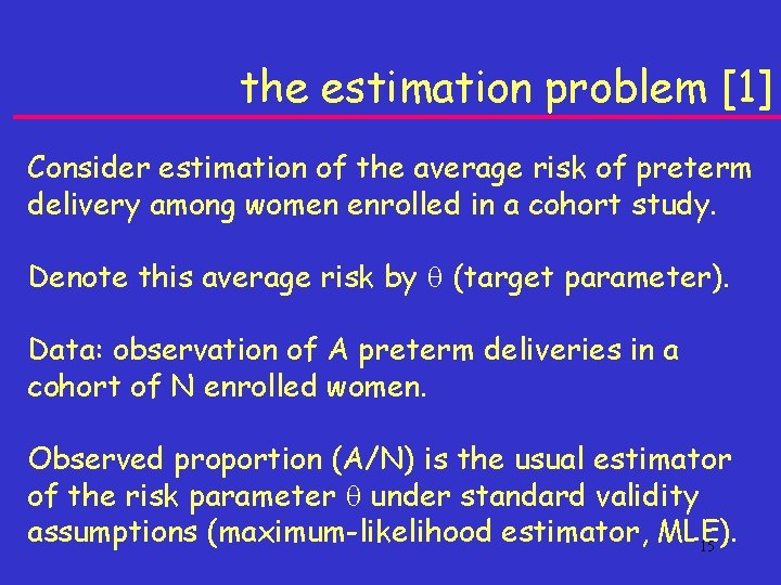 the estimation problem [1] Consider estimation of the average risk of preterm delivery among