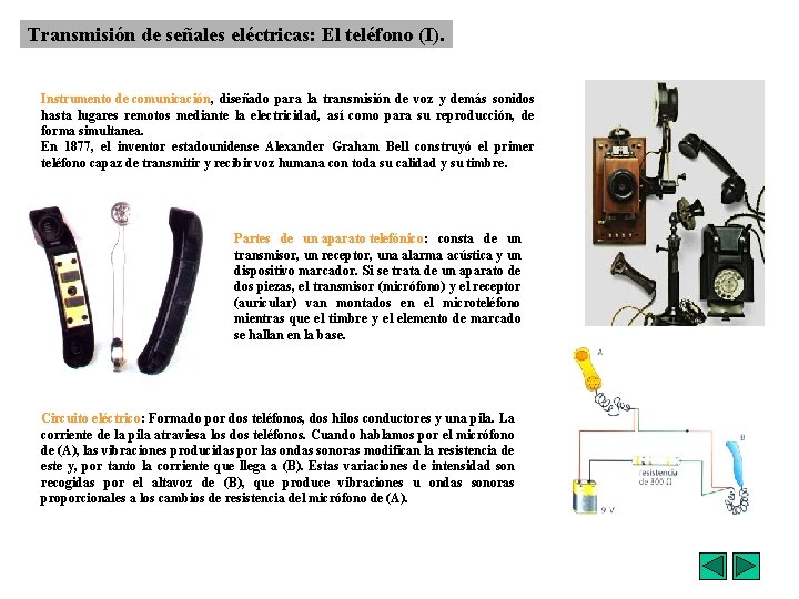 Transmisión de señales eléctricas: El teléfono (I). Instrumento de comunicación, diseñado para la transmisión