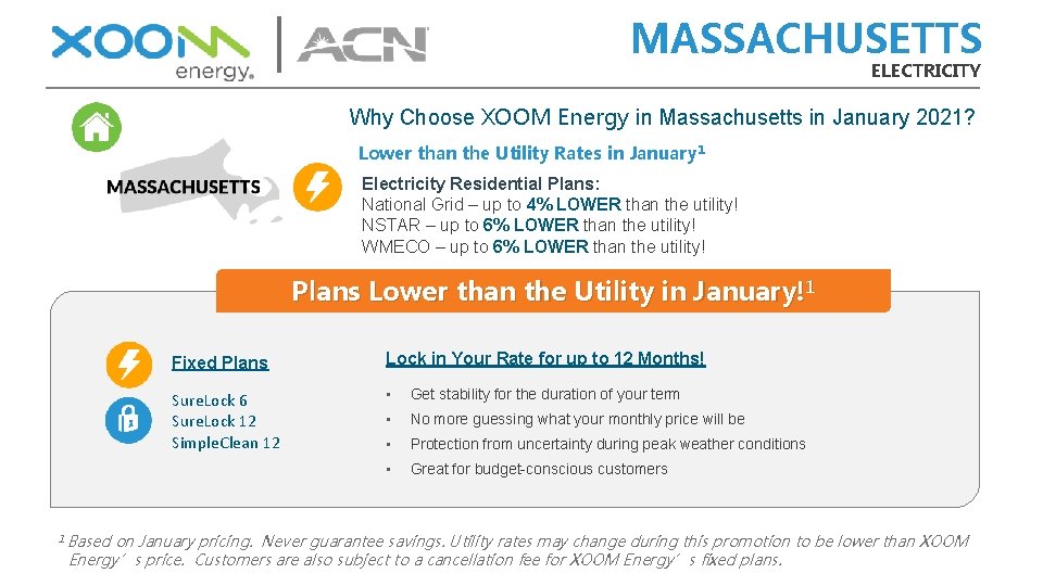 | MASSACHUSETTS ELECTRICITY Why Choose XOOM Energy in Massachusetts in January 2021? Lower than