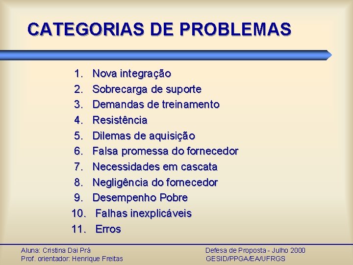 CATEGORIAS DE PROBLEMAS 1. 2. 3. 4. 5. 6. 7. 8. 9. 10. 11.