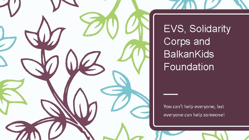 EVS, Solidarity Corps and Balkan. Kids Foundation You can't help everyone, but everyone can
