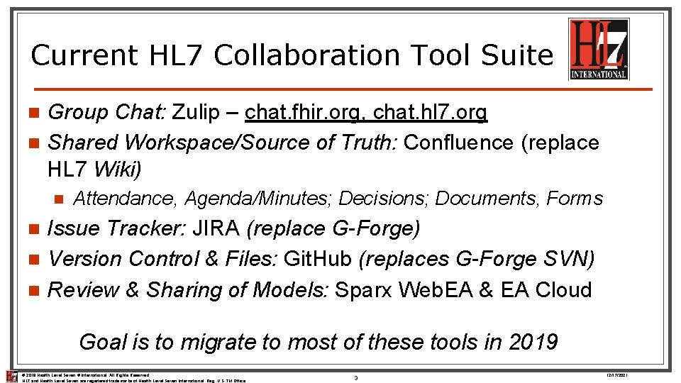 Current HL 7 Collaboration Tool Suite Group Chat: Zulip – chat. fhir. org, chat.