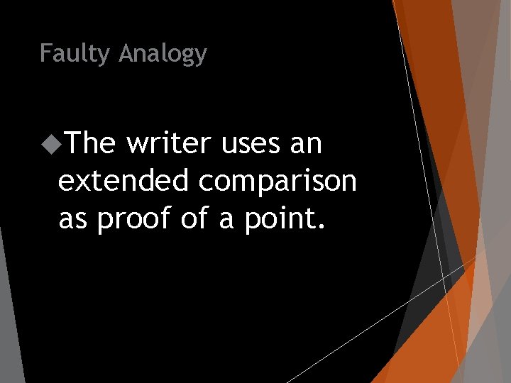 Faulty Analogy The writer uses an extended comparison as proof of a point. 