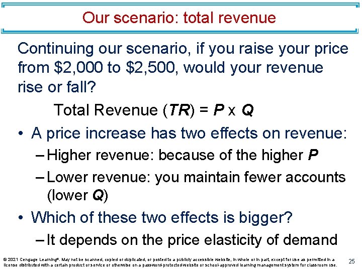 Our scenario: total revenue Continuing our scenario, if you raise your price from $2,