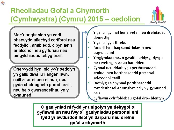 Rheoliadau Gofal a Chymorth (Cymhwystra) (Cymru) 2015 – oedolion Mae’r anghenion yn codi oherwydd