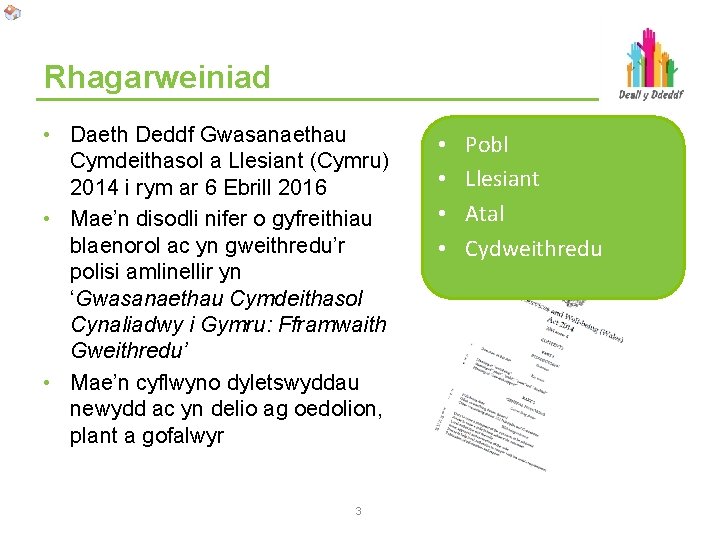 Rhagarweiniad • Daeth Deddf Gwasanaethau Cymdeithasol a Llesiant (Cymru) 2014 i rym ar 6