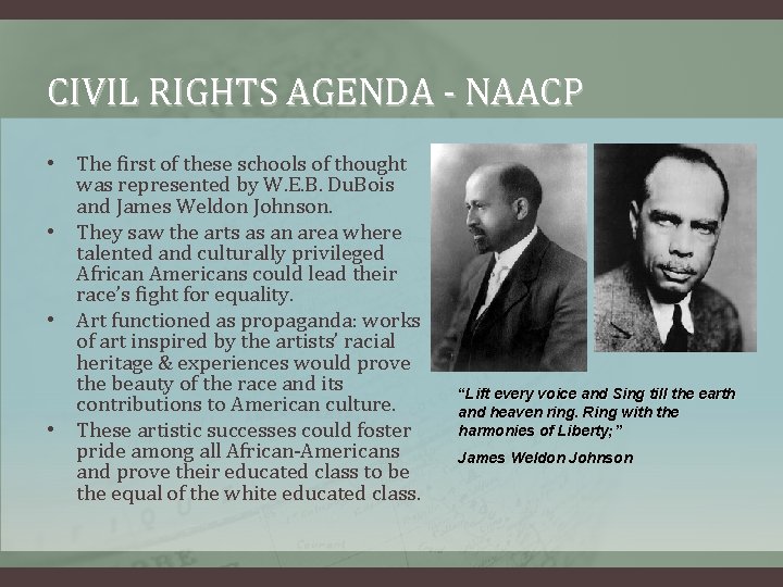 CIVIL RIGHTS AGENDA - NAACP • The first of these schools of thought was