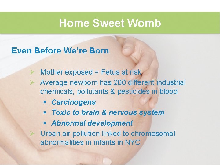 Home Sweet Womb Even Before We’re Born Ø Mother exposed = Fetus at risk