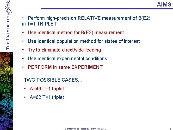 AIMS • Perform high-precision RELATIVE measurement of B(E 2) in T=1 TRIPLET • Use