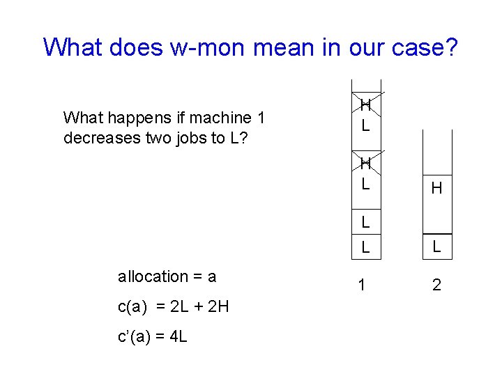 What does w-mon mean in our case? What happens if machine 1 decreases two