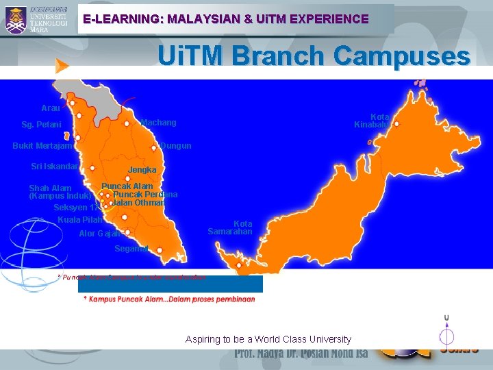E-LEARNING: MALAYSIAN & Ui. TM EXPERIENCE Ui. TM Branch Campuses Arau Kota Kinabalu Machang