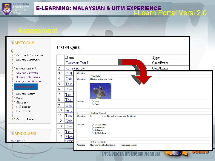 E-LEARNING: MALAYSIAN & Ui. TM EXPERIENCE i-Learn Portal Versi 2. 0 Assessment 