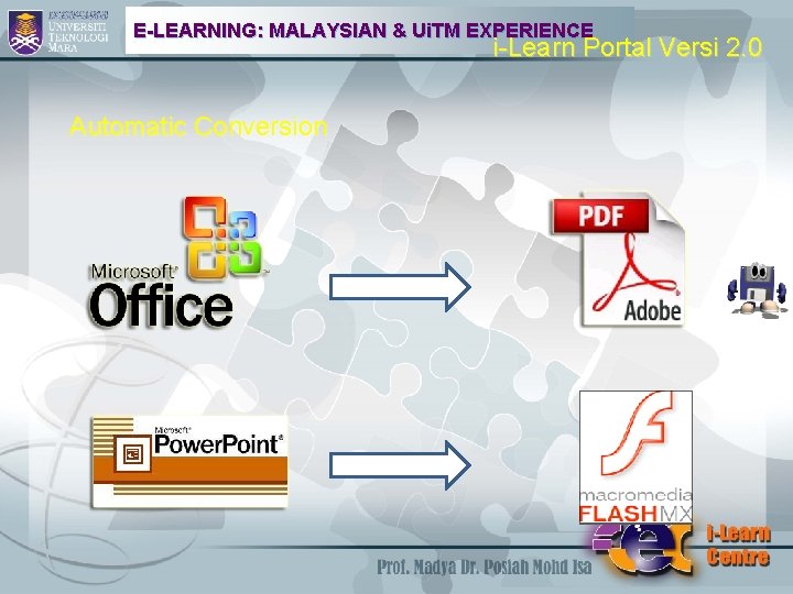 E-LEARNING: MALAYSIAN & Ui. TM EXPERIENCE i-Learn Portal Versi 2. 0 Automatic Conversion 