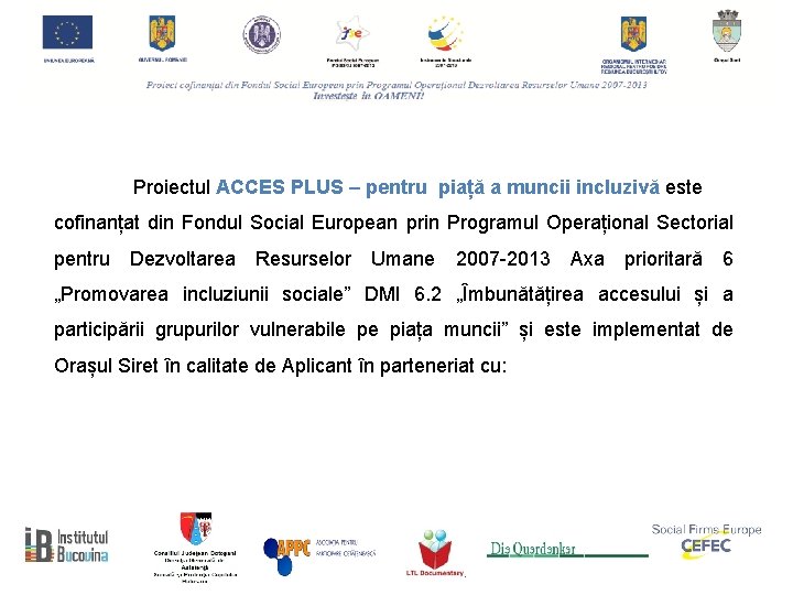 Proiectul ACCES PLUS – pentru piață a muncii incluzivă este cofinanțat din Fondul Social