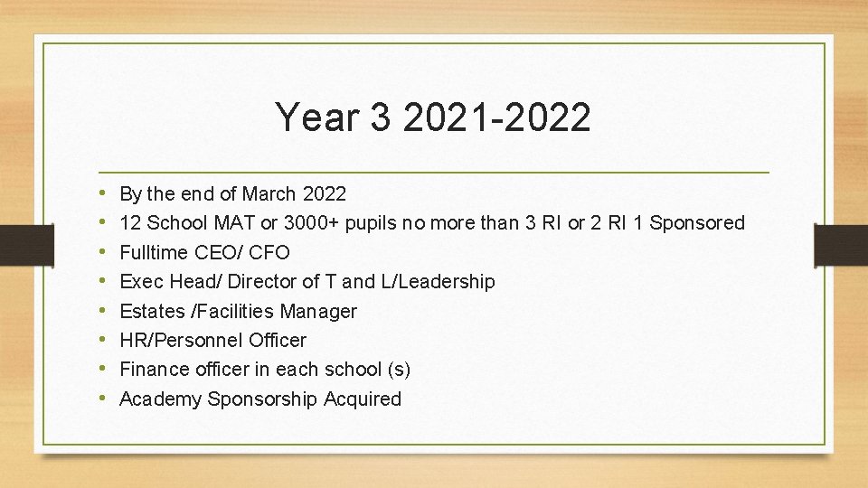 Year 3 2021 -2022 • • By the end of March 2022 12 School
