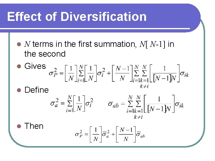 Effect of Diversification N terms in the first summation, N[ N-1] in the second