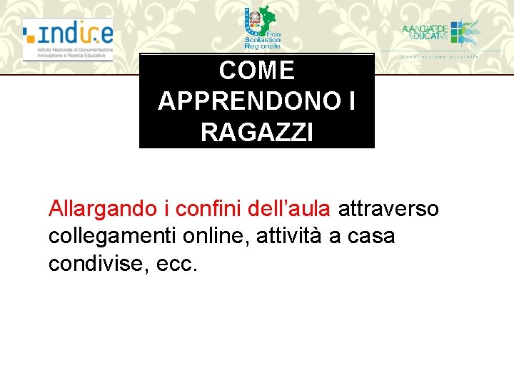 COME APPRENDONO I RAGAZZI Allargando i confini dell’aula attraverso collegamenti online, attività a casa