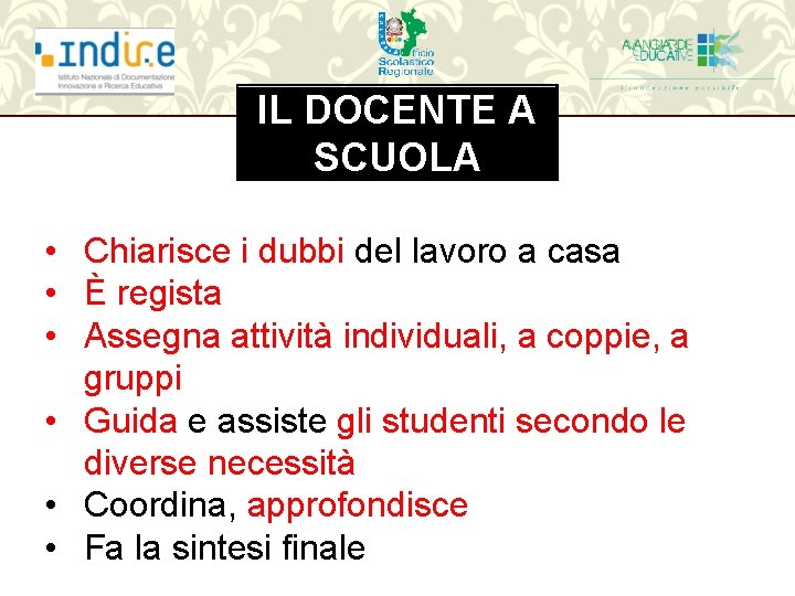 IL DOCENTE A SCUOLA • Chiarisce i dubbi del lavoro a casa • È