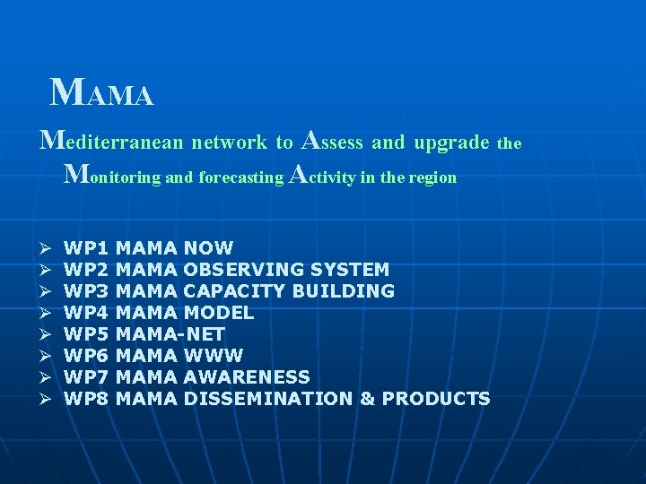 MAMA Mediterranean network to Assess and upgrade the Monitoring and forecasting Activity in the