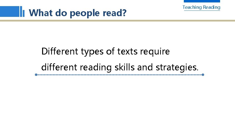 What do people read? Teaching Reading Different types of texts require different reading skills