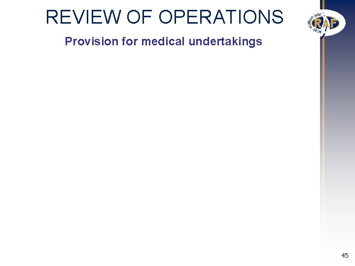 REVIEW OF OPERATIONS Provision for medical undertakings 45 REVIEW OF OPERATIONS Provision for medical undertakings 45
