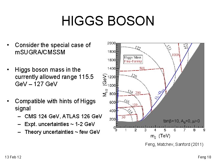 HIGGS BOSON • Consider the special case of m. SUGRA/CMSSM • Higgs boson mass