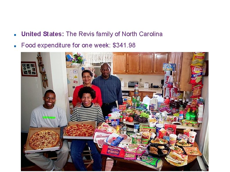 ”Hungry Planet: what the world eats” United States: The Revis family of North Carolina