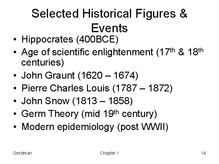 Selected Historical Figures & Events • Hippocrates (400 BCE) • Age of scientific enlightenment