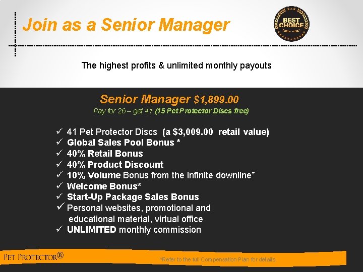 Join as a Senior Manager The highest profits & unlimited monthly payouts Senior Manager