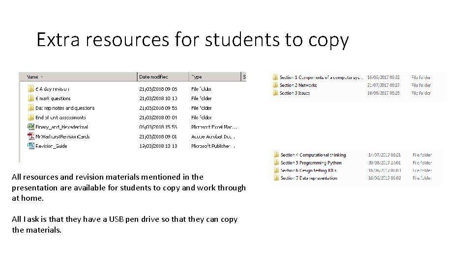 Extra resources for students to copy All resources and revision materials mentioned in the