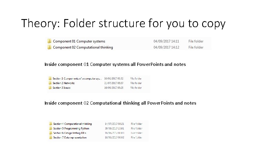 Theory: Folder structure for you to copy Inside component 01 Computer systems all Power.