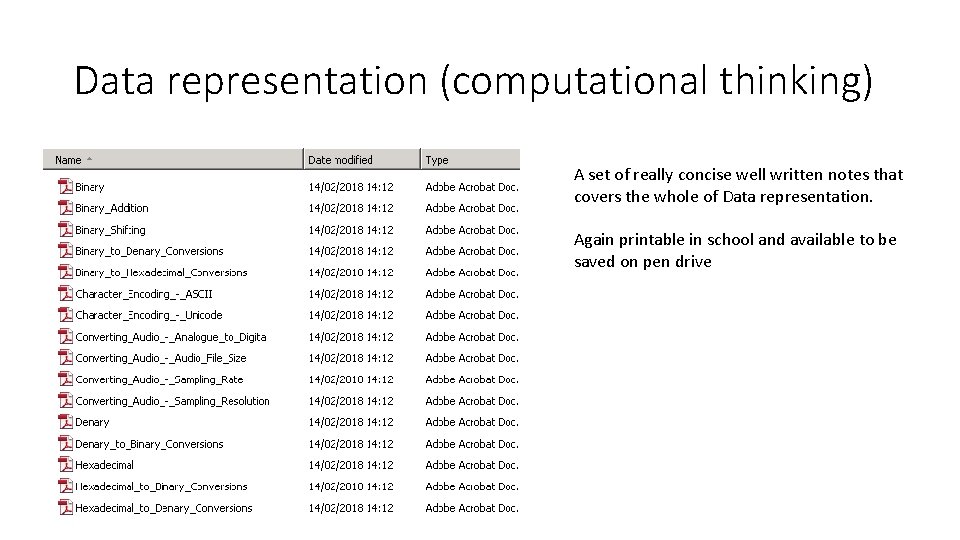 Data representation (computational thinking) A set of really concise well written notes that covers
