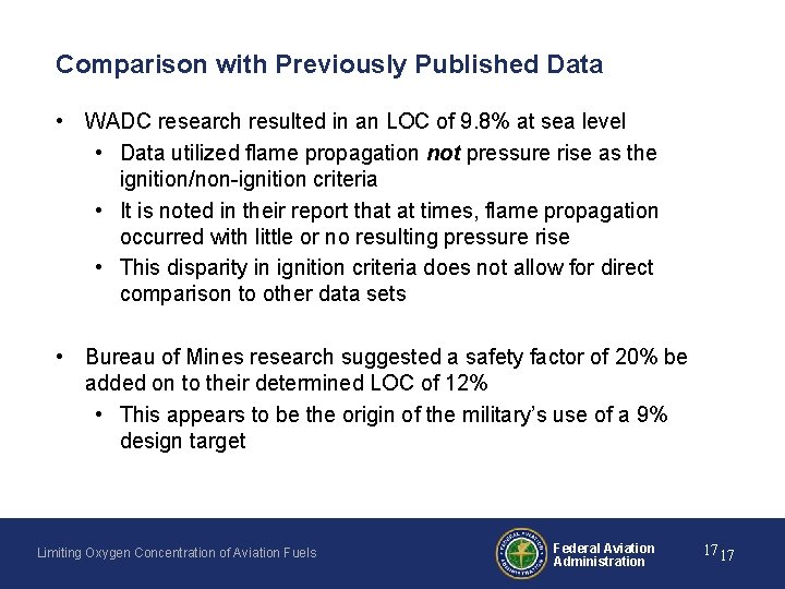 Comparison with Previously Published Data • WADC research resulted in an LOC of 9.