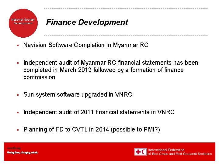 National Society Development Finance Development § Navision Software Completion in Myanmar RC § Independent