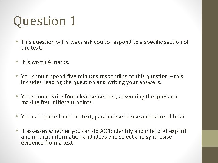 Question 1 • This question will always ask you to respond to a specific Question 1 • This question will always ask you to respond to a specific