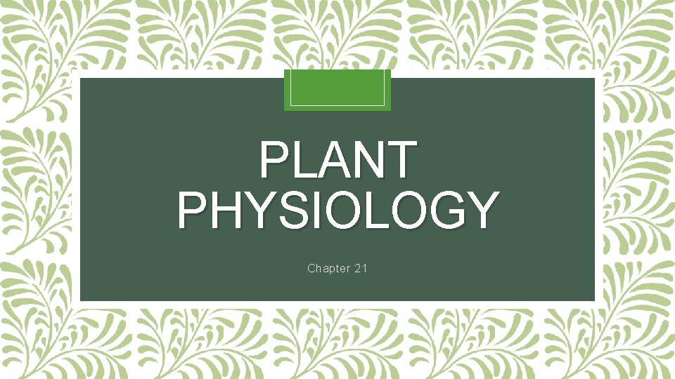 PLANT PHYSIOLOGY Chapter 21 