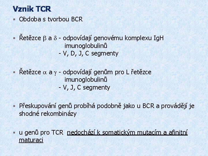 Vznik TCR § Obdoba s tvorbou BCR § Řetězce b a d - odpovídají