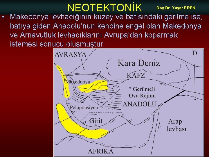 NEOTEKTONİK Doç. Dr. Yaşar EREN • Makedonya levhacığının kuzey ve batısındaki gerilme ise, batıya