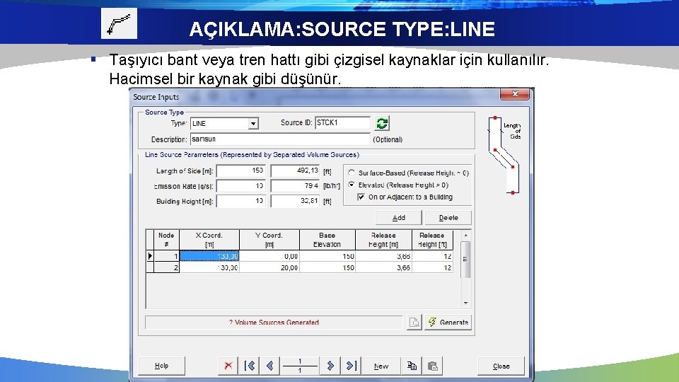 AÇIKLAMA: SOURCE TYPE: LINE § Taşıyıcı bant veya tren hattı gibi çizgisel kaynaklar için